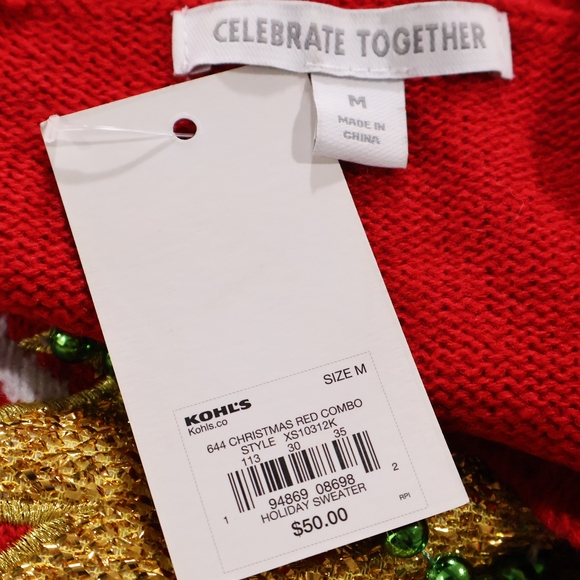 Kohl's Red and Green Holiday Dress with Gold Tree - Picture 10 of 12